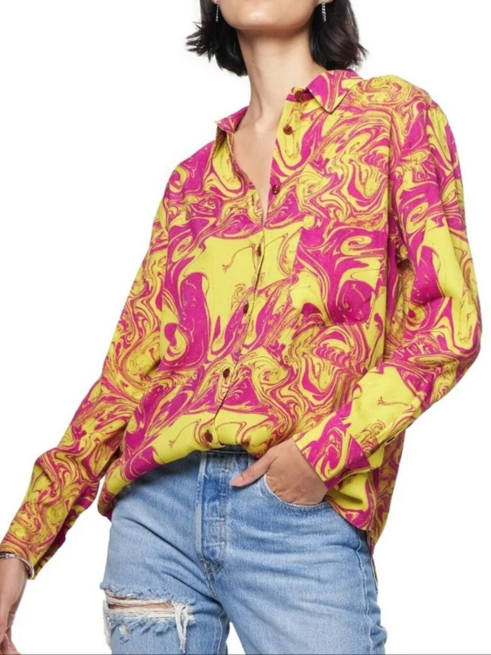THE KIT Zoe Button Up Shirt in Citrus Swirl